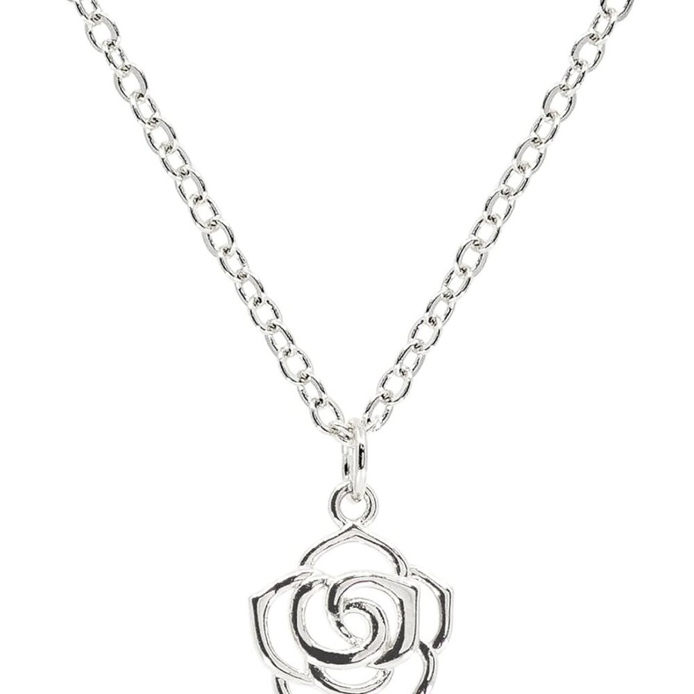 Dainty Simple Rose Pendant Necklace For Women 14k Gold Plated Open Rose Outlin